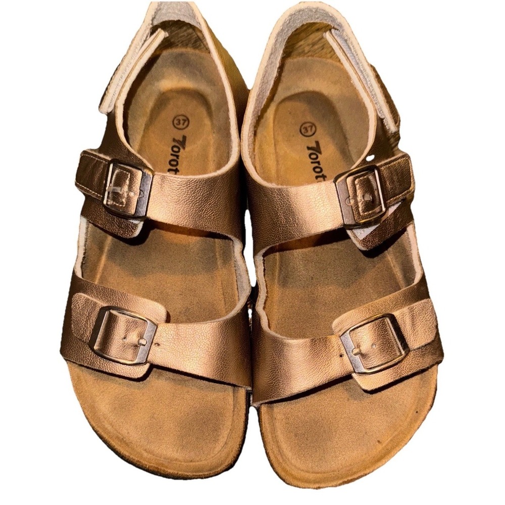 Torotto Comfort Sandals Metallic Rose Gold Sling Back Hook Loop Women's 37